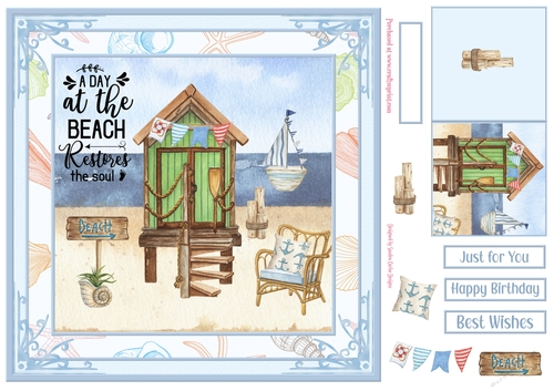 At the Beach 8x8ins Decoupage Topper 2