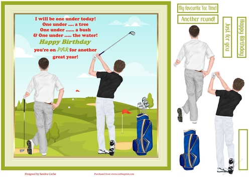 Happy Birthday Golf Decoupage 8x8ins Topper 2