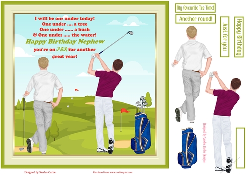 Happy Birthday Nephew Decoupage Golf 8x8ins Topper 14
