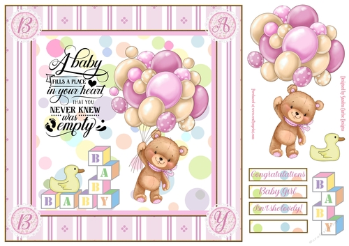 Baby Girl Decoupage 8x8ins Topper