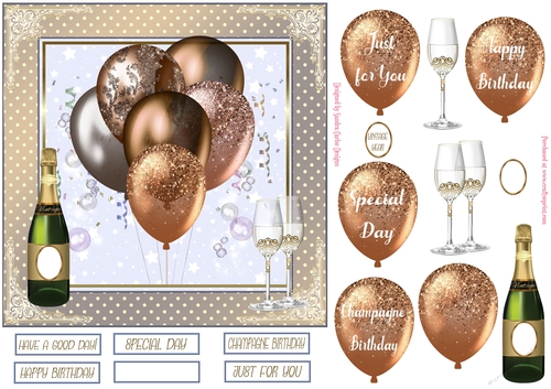 Birthday Bronze Glitter Balloons 7x7ins Topper