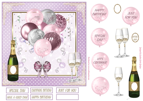 Birthday Purple Glitter Balloons 7x7ins Topper