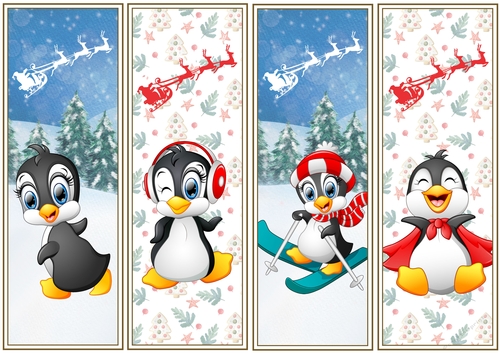 Christmas Penguins 4 x Bookmarks 4