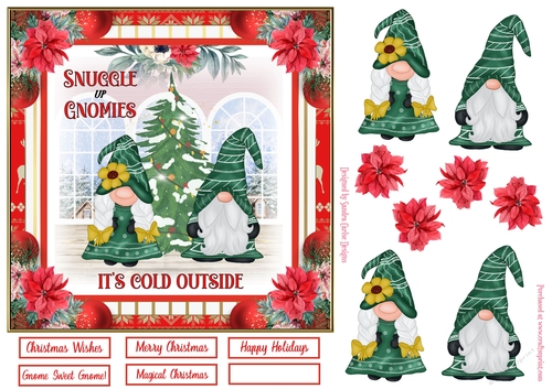 Christmas Snuggle Gnomies 7x7ins Topper 1