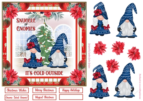 Christmas Snuggle Gnomies 7x7ins Topper 2