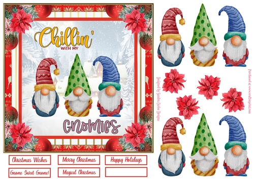 Christmas Chillin Gnomies 7x7ins Topper 