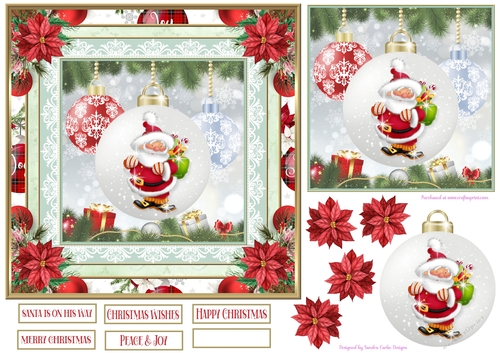 Christmas Santa Bauble 7x7ins Topper 1