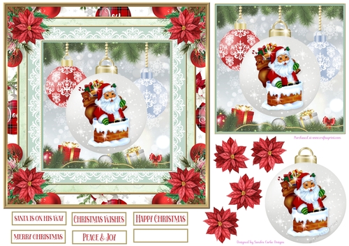 Christmas Santa Bauble 7x7ins Topper 2