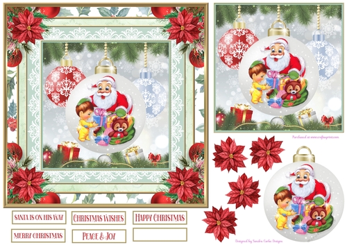 Christmas Santa Bauble 7x7ins Topper 3