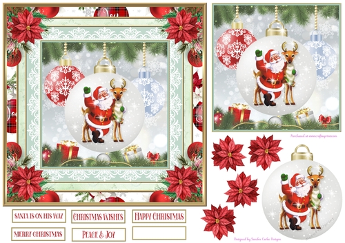 Christmas Santa Bauble 7x7ins Topper 4