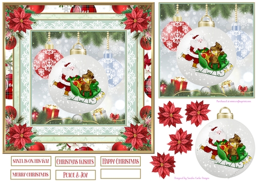Christmas Santa Bauble 7x7ins Topper 6