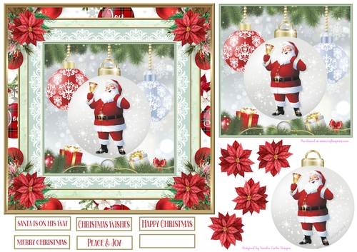 Christmas Santa Bauble 7x7ins Topper 8