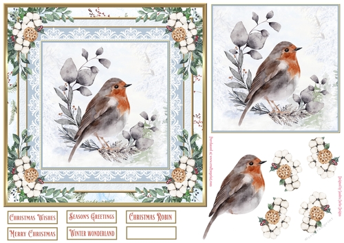 Christmas Robin Winter Scene 7x7ins Topper 1