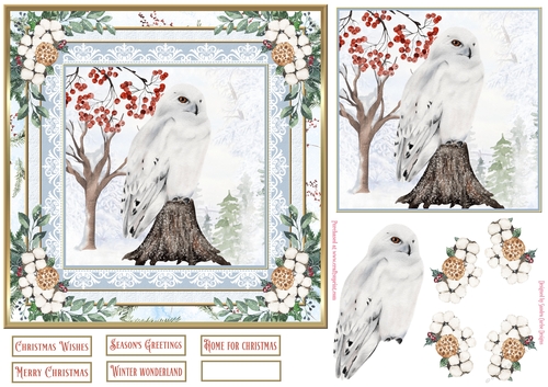 Christmas Owl Winter Scene 7x7ins Topper 1