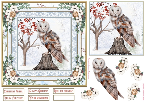 Christmas Owl Winter Scene 7x7ins Topper 2