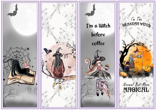 Halloween Witches/Birthday 4 x Bookmarks 4