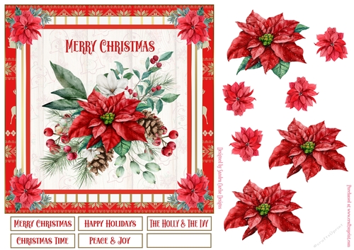 Merry Christmas Poinsettia Decoupage 7x7ins Topper 2