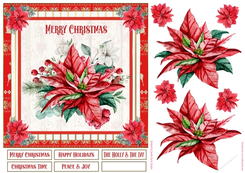 Merry Christmas Poinsettia Decoupage 7x7ins Topper 3