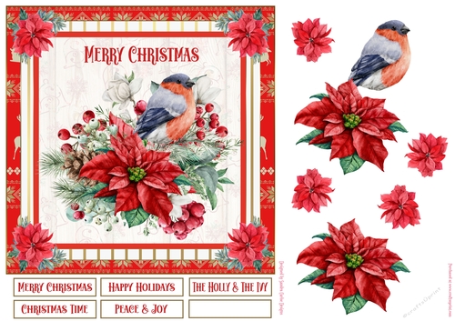 Merry Christmas Poinsettia Decoupage 7x7ins Topper 4