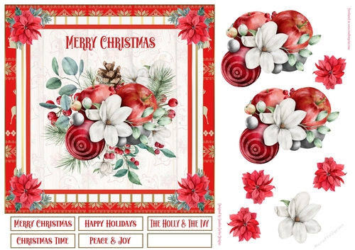 Merry Christmas Winter Berries Decoupage 7x7ins Topper 5