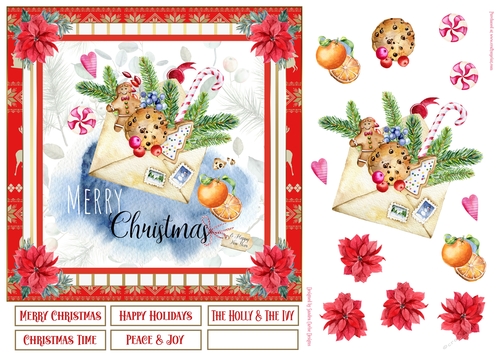 Merry Christmas Gingerbread Decoupage 7x7ins Topper 6