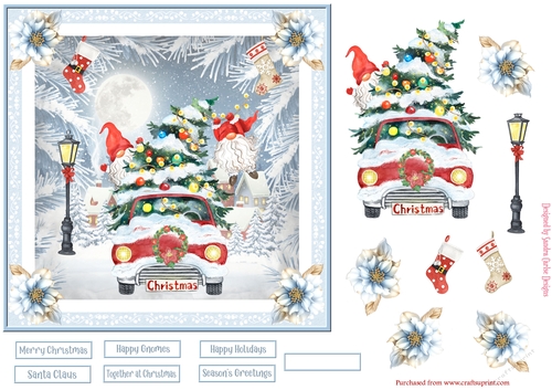 Christmas Happy Gnomes Decoupage 7x7ins Topper 