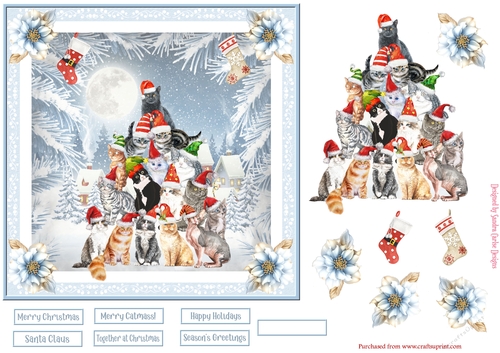Christmas Merry Catmass Decoupage 7x7ins Topper 