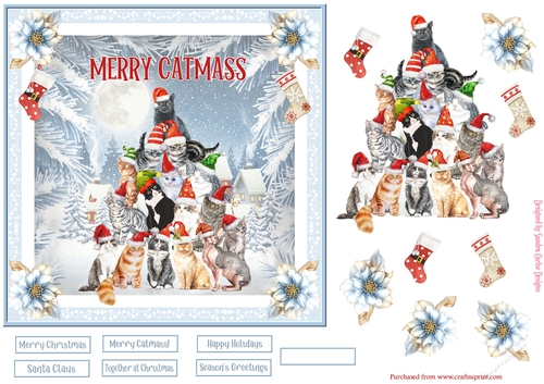 Christmas Merry Catmass Decoupage 7x7ins Topper 2