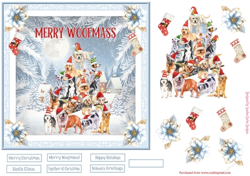Christmas Merry Woofmass Decoupage 7x7ins Topper 1