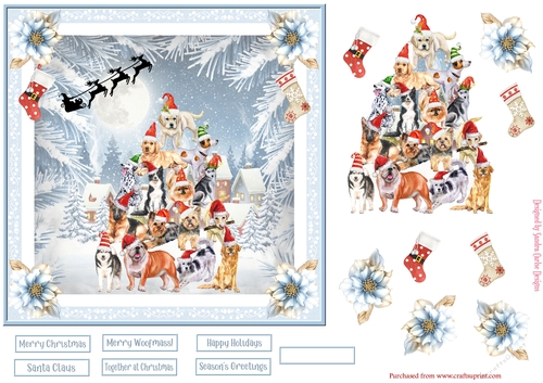 Christmas Merry Woofmass Decoupage 7x7ins Topper 2