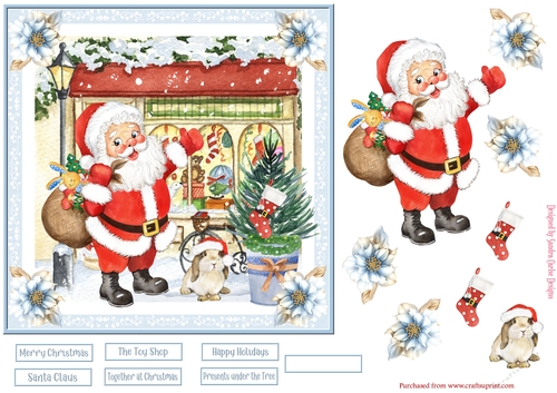 Christmas Santa at the Toy Shop 7x7ins Topper 