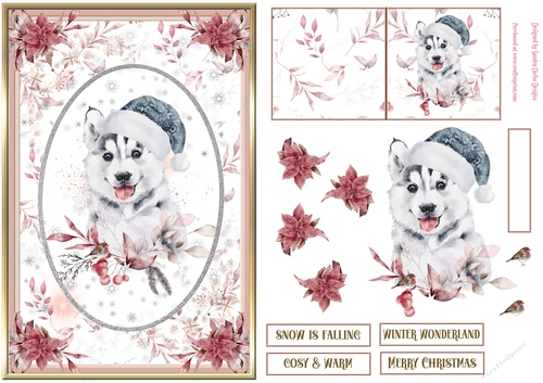 Floral Christmas Dog Decoupage Topper 