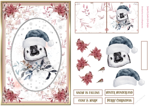 Floral Christmas Penguin Decoupage Topper 