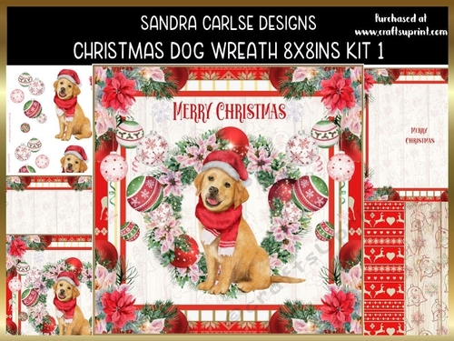 Christmas Dog Wreath 8x8ins Decoupage Mini Kit 1