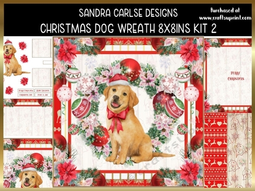 Christmas Dog Wreath 8x8ins Decoupage Mini Kit 2