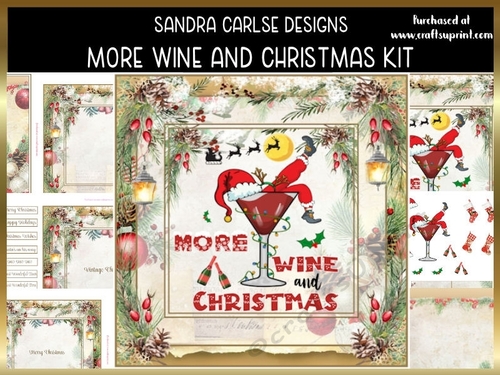 More wine and Christmas 7x7ins decoupage Kit with bookmarks