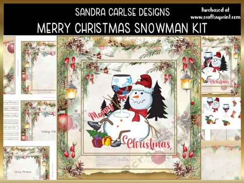 Merry Christmas Snowman 7x7ins decoupage Kit with bookmarks