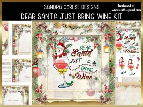 Dear Santa Just Bring Wine 7x7ins decoupage Kit with bookmarks