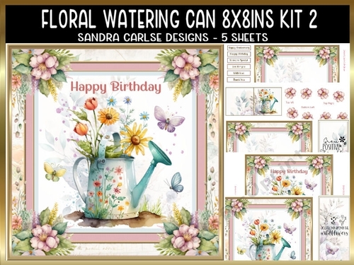 Floral Watering Can 8x8ins Kit 2 with Matching Bookmarks