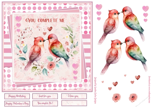 Love birds 7x7ins Decoupage Topper