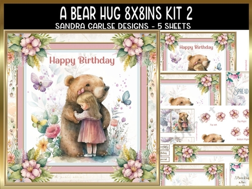 A Bear Hug 8x8ins Decoupage Topper with Matching Bookmarks Kit 2