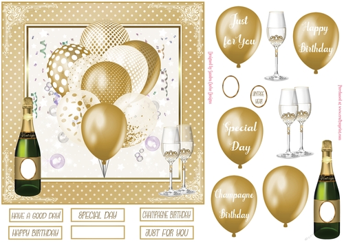 Birthday Gold Balloons 7x7ins Decoupage Topper 