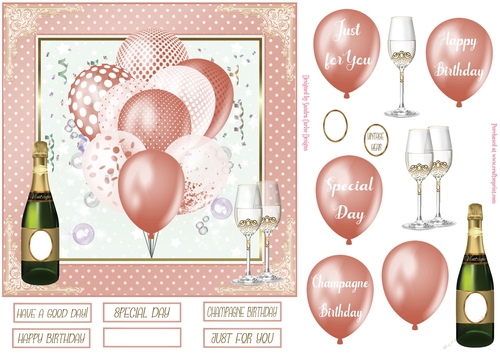 Birthday Tan & Gold Balloons 7x7ins Decoupage Topper