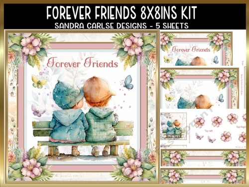 Forever Friends 8x8ins Decoupage Kit with Matching Bookmarks
