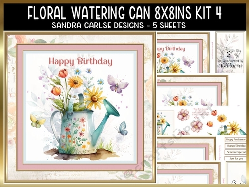 Floral Watering Can 8x8ins with Matching Bookmarks Kit 4 Request