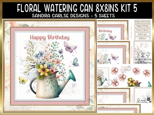 Floral Watering Can 8x8ins with Matching Bookmarks Kit 5 Request