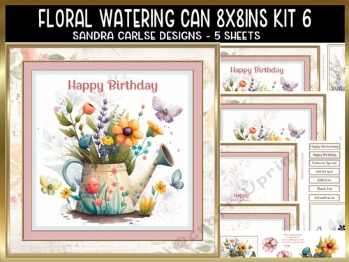 Floral Watering Can 8x8ins with Matching Bookmarks Kit 6 Request