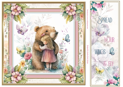 A Bear Hug 8x8ins Topper with Matching Bookmark 3
