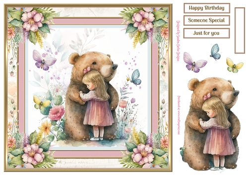 A Bear Hug 8x8ins Decoupage Topper with Sentiment Tags 4