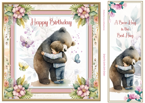 A Bear Hug 8x8ins Topper with Matching Bookmark 7